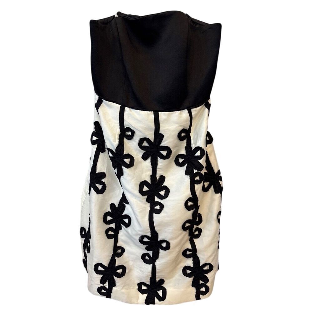 Lilly Pulitzer Sienna Ribbon Embroidered Strapless Dress Black Ivory Fit Flare 8